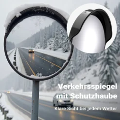 Wiltec Verkehrsspiegel 75 cm konvex mit Schutzhaube Schwarz, runder Sicherheitsspiegel mit 160° Sichtfeld, Konvexspiegel für Ausfahrten inkl. Montagematerial