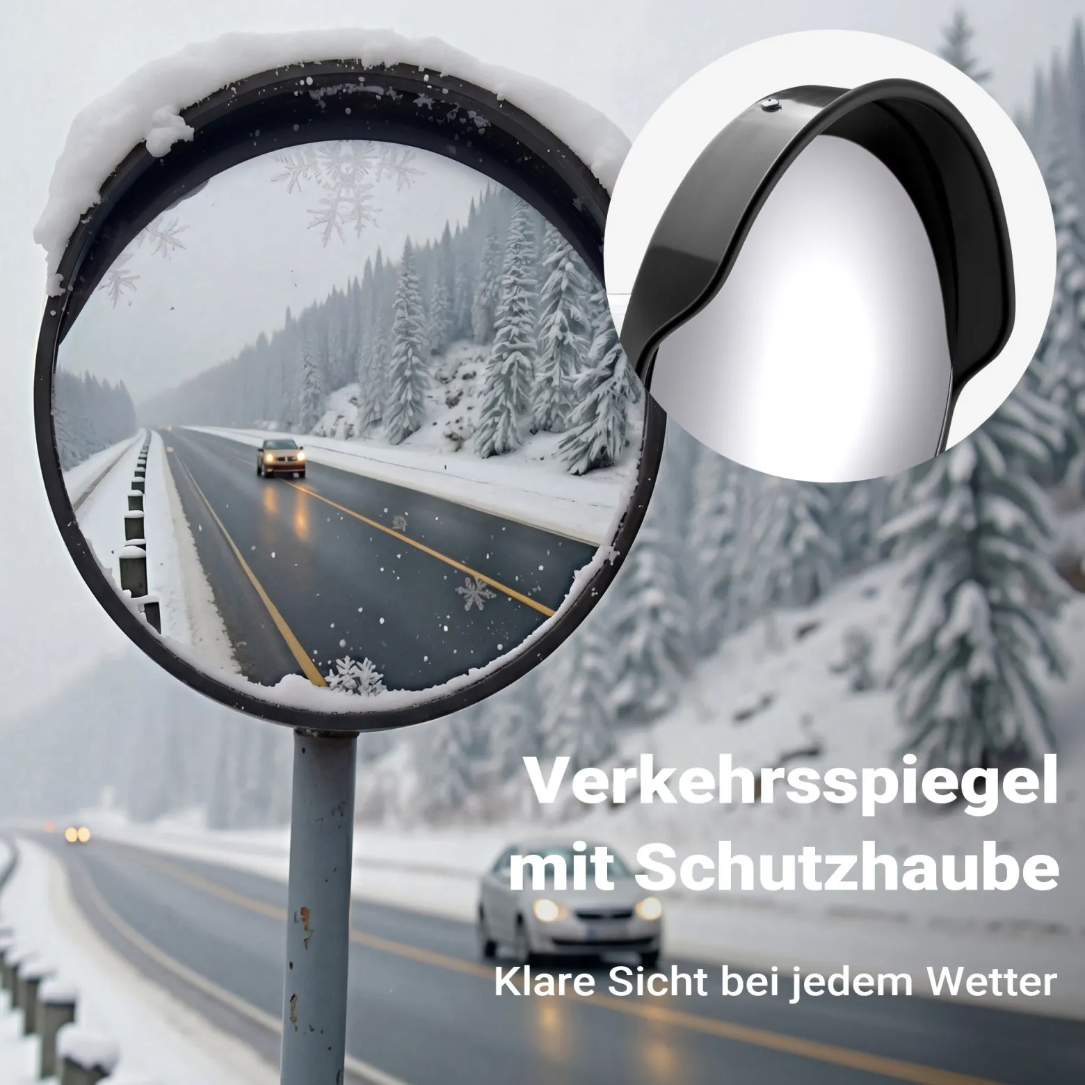 Wiltec Verkehrsspiegel 80 cm konvex mit Schutzhaube Schwarz, runder Sicherheitsspiegel mit 160° Sichtfeld, Konvexspiegel für Ausfahrten inkl. Montagematerial