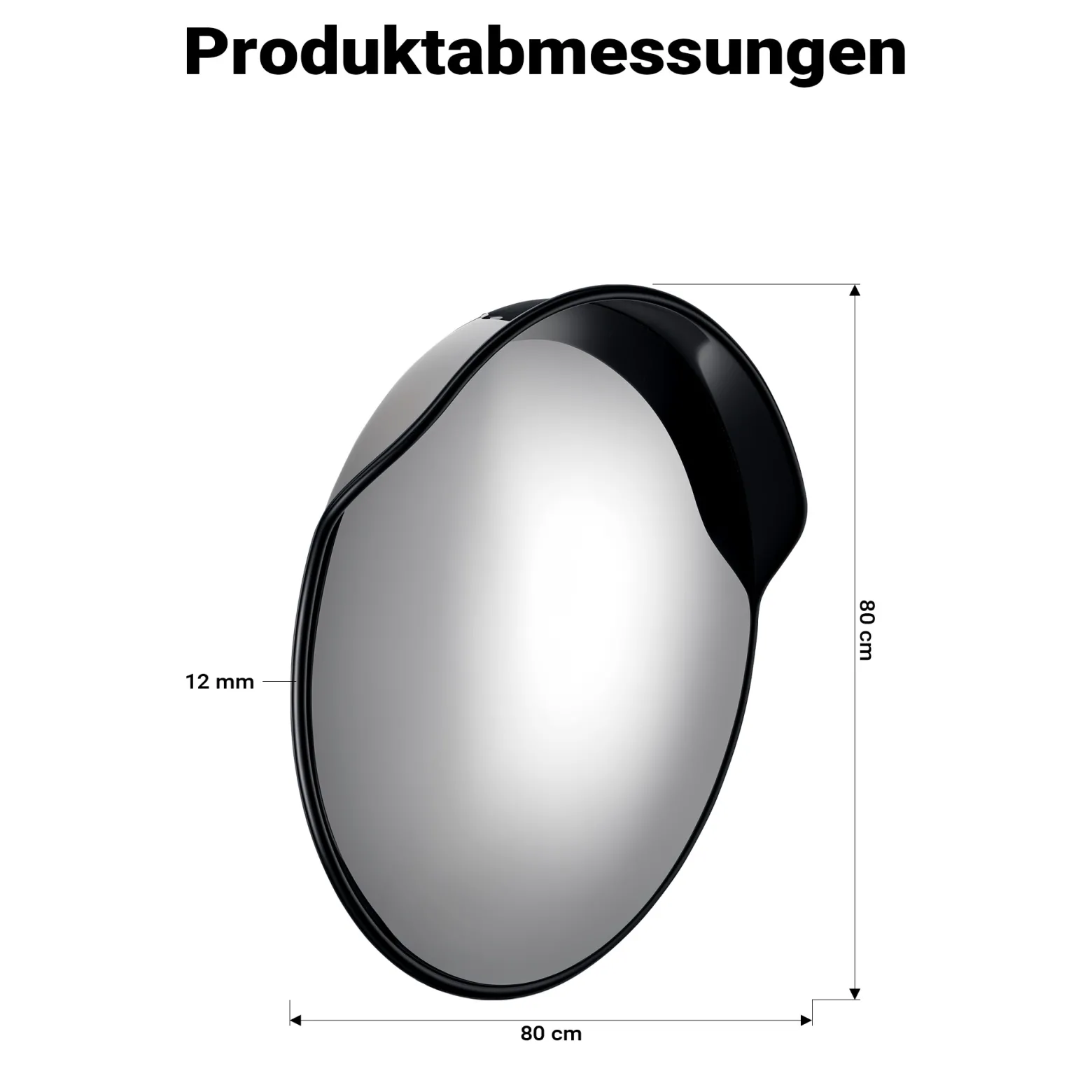 Wiltec Verkehrsspiegel 80 cm konvex mit Schutzhaube Schwarz, runder Sicherheitsspiegel mit 160° Sichtfeld, Konvexspiegel für Ausfahrten inkl. Montagematerial