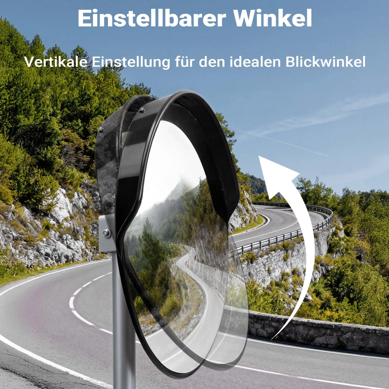 Wiltec Verkehrsspiegel 80 cm konvex mit Schutzhaube Schwarz, runder Sicherheitsspiegel mit 160° Sichtfeld, Konvexspiegel für Ausfahrten inkl. Montagematerial