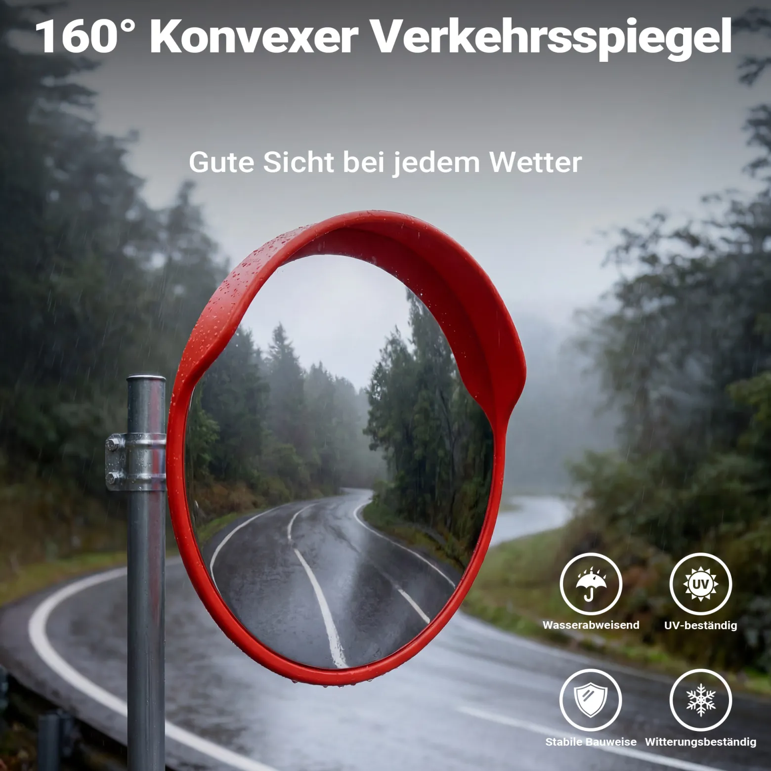 Wiltec Verkehrsspiegel 45 cm konvex mit Schutzhaube, runder Sicherheitsspiegel mit 160-160° Sichtfeld, Konvexspiegel aus Polycarbonat, Überwachungsspiegel für Ausfahrten inkl. Montagematerial