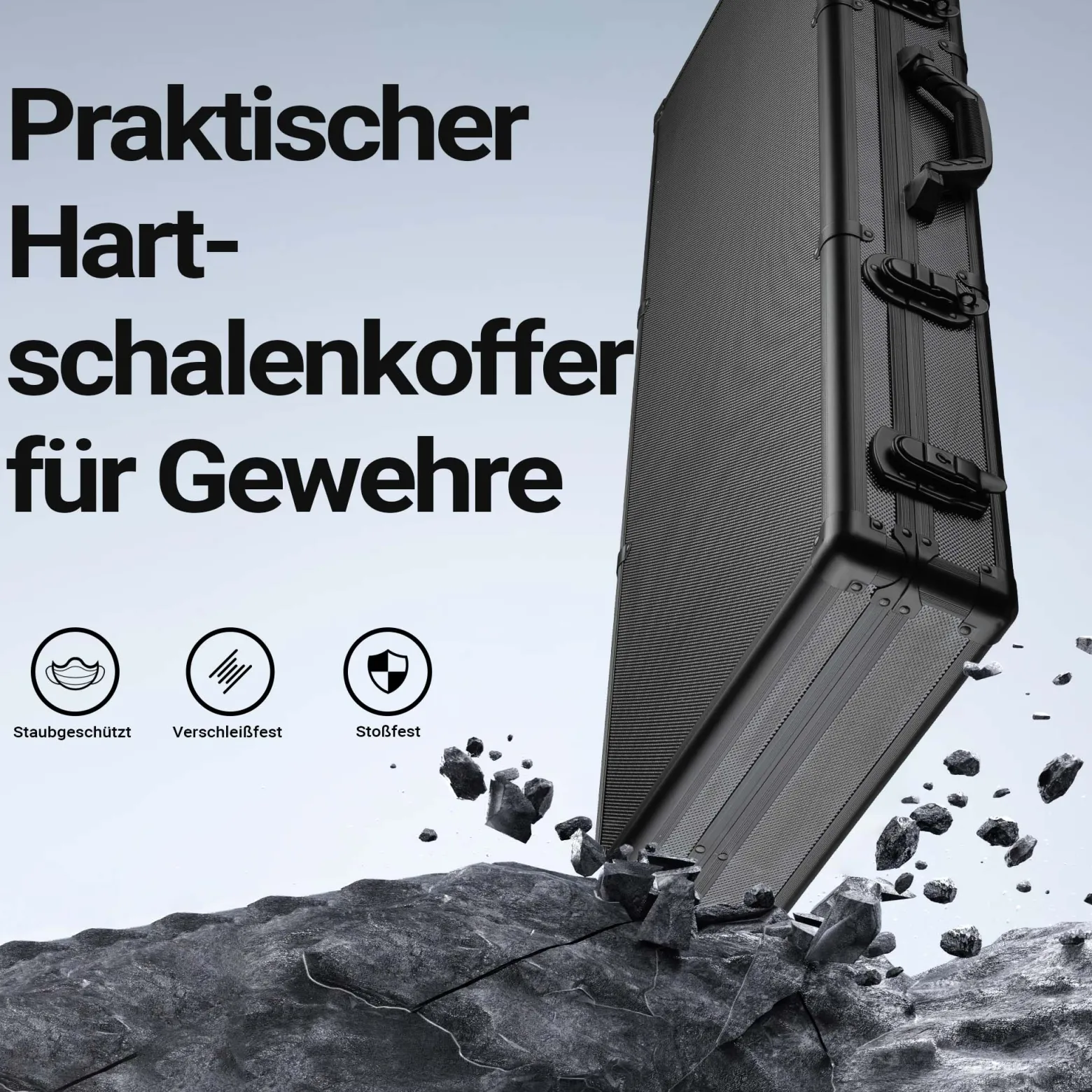 Wiltec Waffenkoffer verschließbar, 84x35,5x11cm, Gewehrkoffer aus Aluminium, Pistolenkoffer mit Klappverschlüssen und Schlüssel