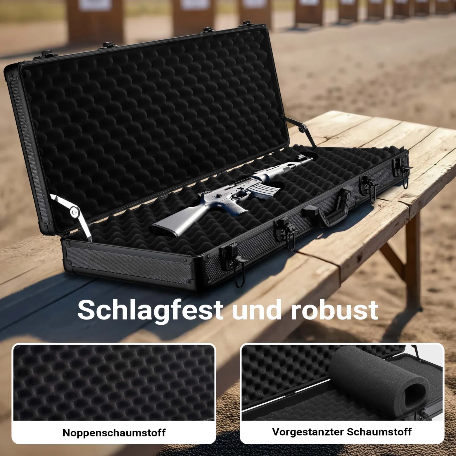 Wiltec Waffenkoffer verschließbar, 84x35,5x11cm, Gewehrkoffer aus Aluminium, Pistolenkoffer mit Klappverschlüssen und Schlüssel