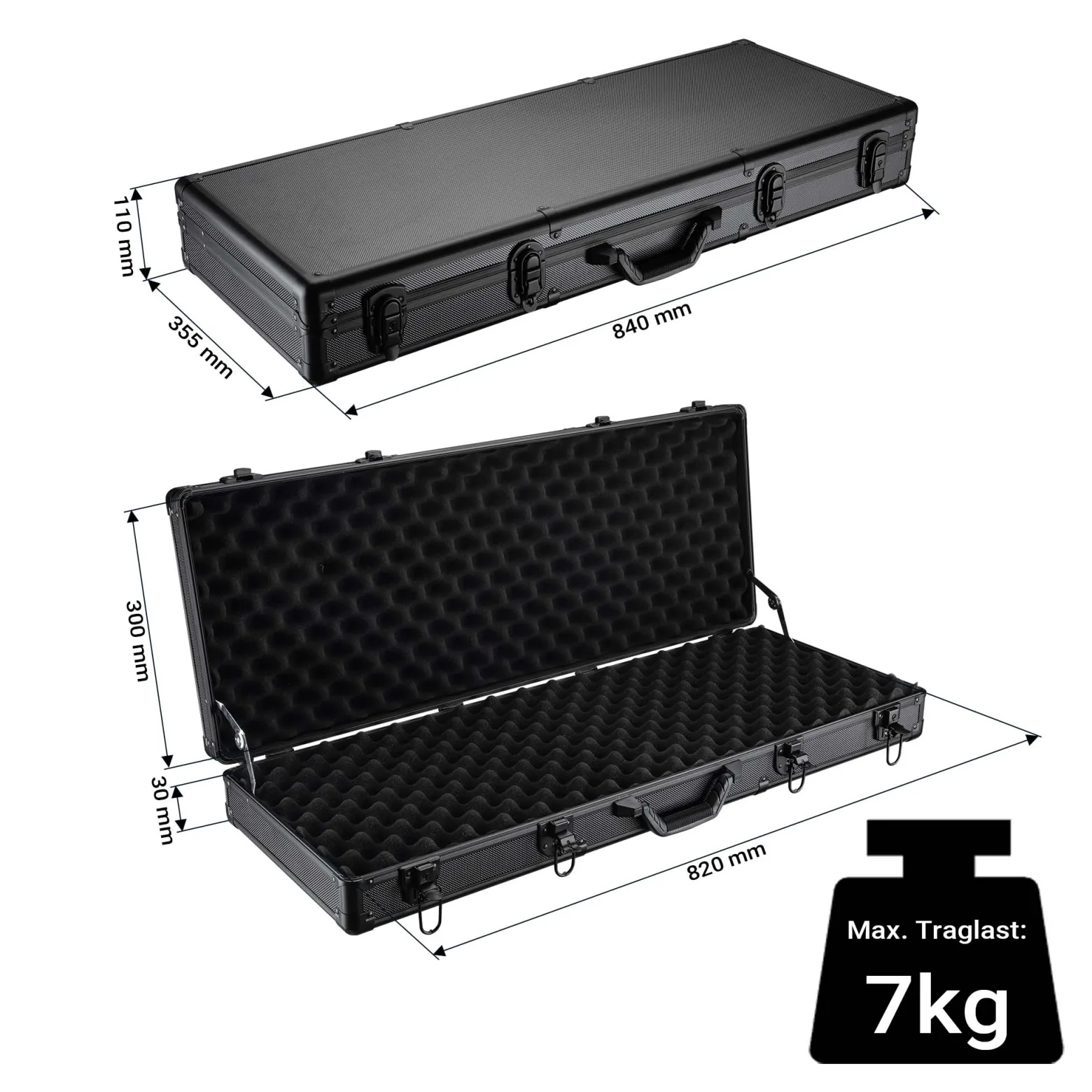 Wiltec Waffenkoffer verschließbar, 84x35,5x11cm, Gewehrkoffer aus Aluminium, Pistolenkoffer mit Klappverschlüssen und Schlüssel