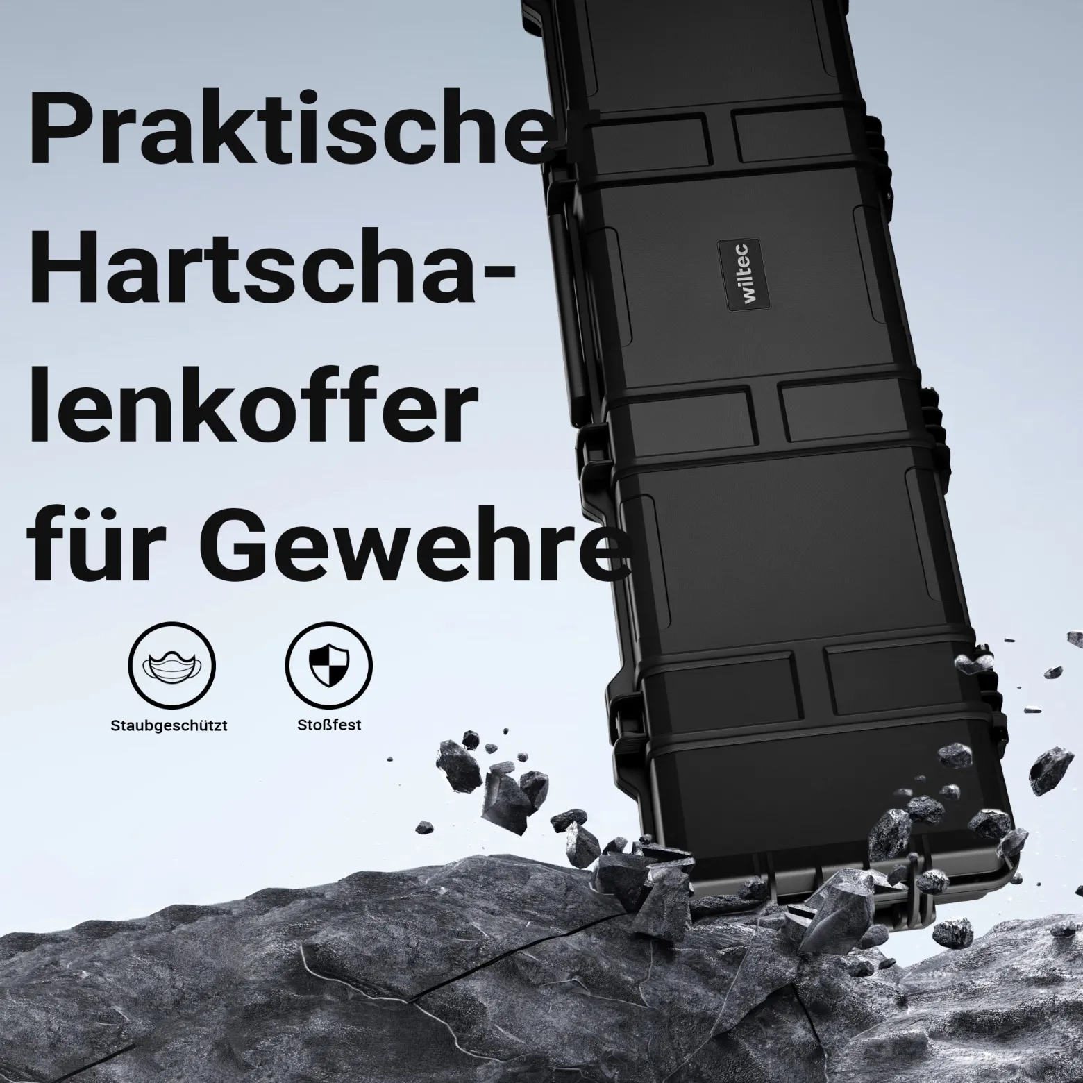 Wiltec Waffenkoffer 137,8 x 38,3 x 17,5 cm für Langwaffen, Gewehrkoffer mit Schaumstoffpolsterung und Rollen für sicheren Transport, Langwaffenkoffer mit hoher Traglast und Tragegriff