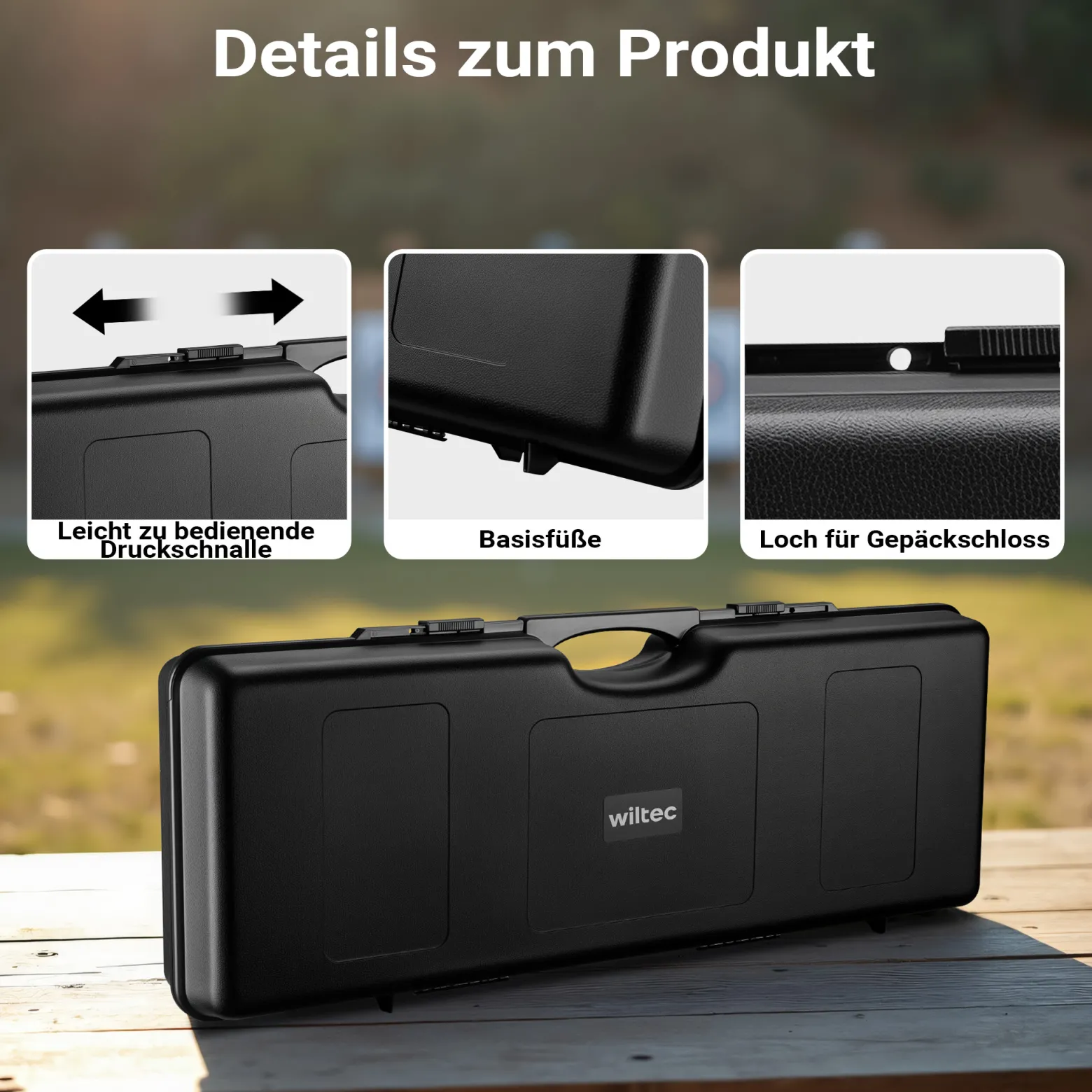 Wiltec Waffenkoffer 88 x 34 x 13,5 cm für Langwaffen, Gewehrkoffer mit Rasterschaumstoff für sicheren Transport, Langwaffenkoffer mit hoher Traglast und Tragegriff