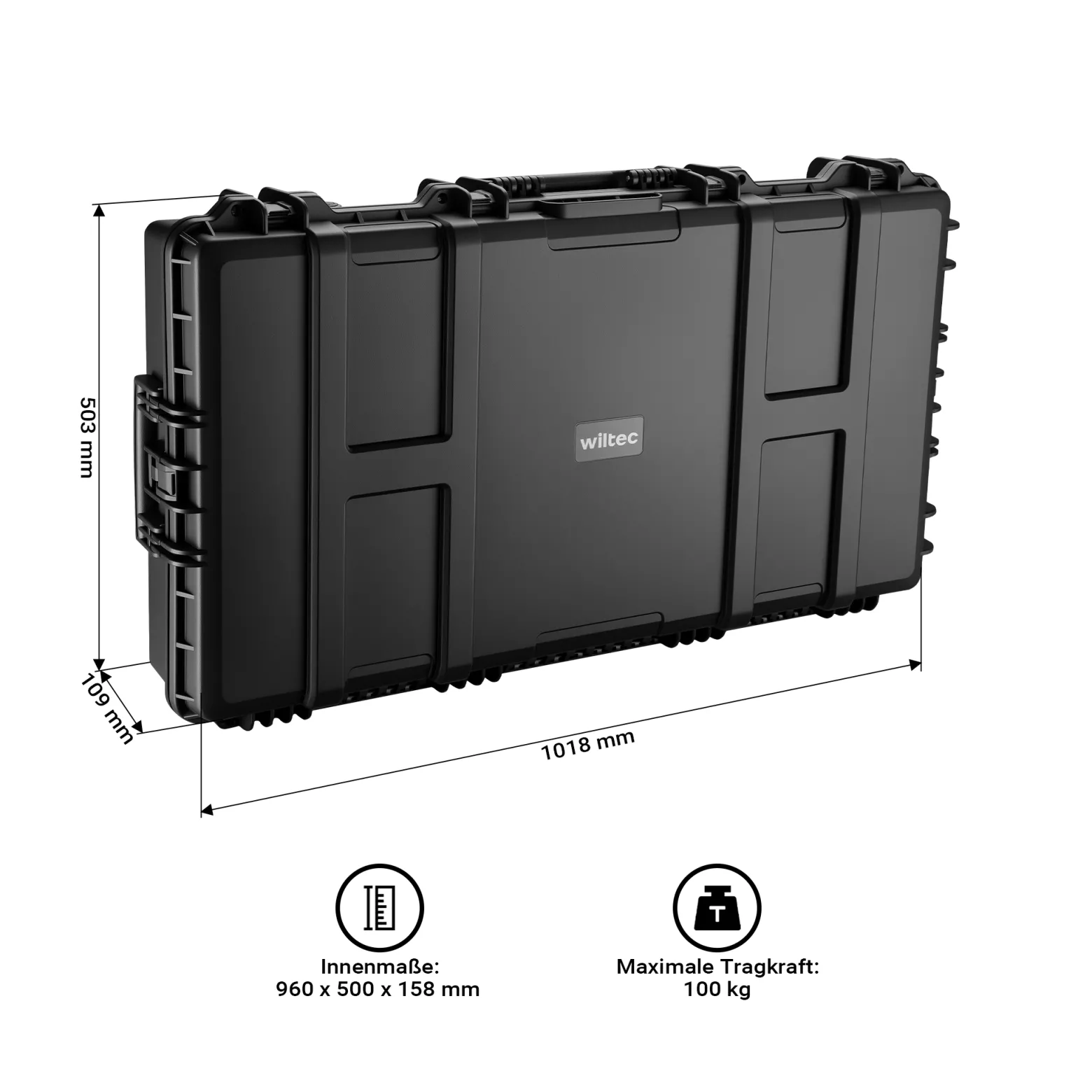 Wiltec Waffenkoffer 101,8 x 50,3 x 19 cm mit Kofferschloss, Koffer für Langwaffen, Gewehrkoffer mit Schaumstoffpolsterung und Rollen, Langwaffenkoffer mit hoher Traglast