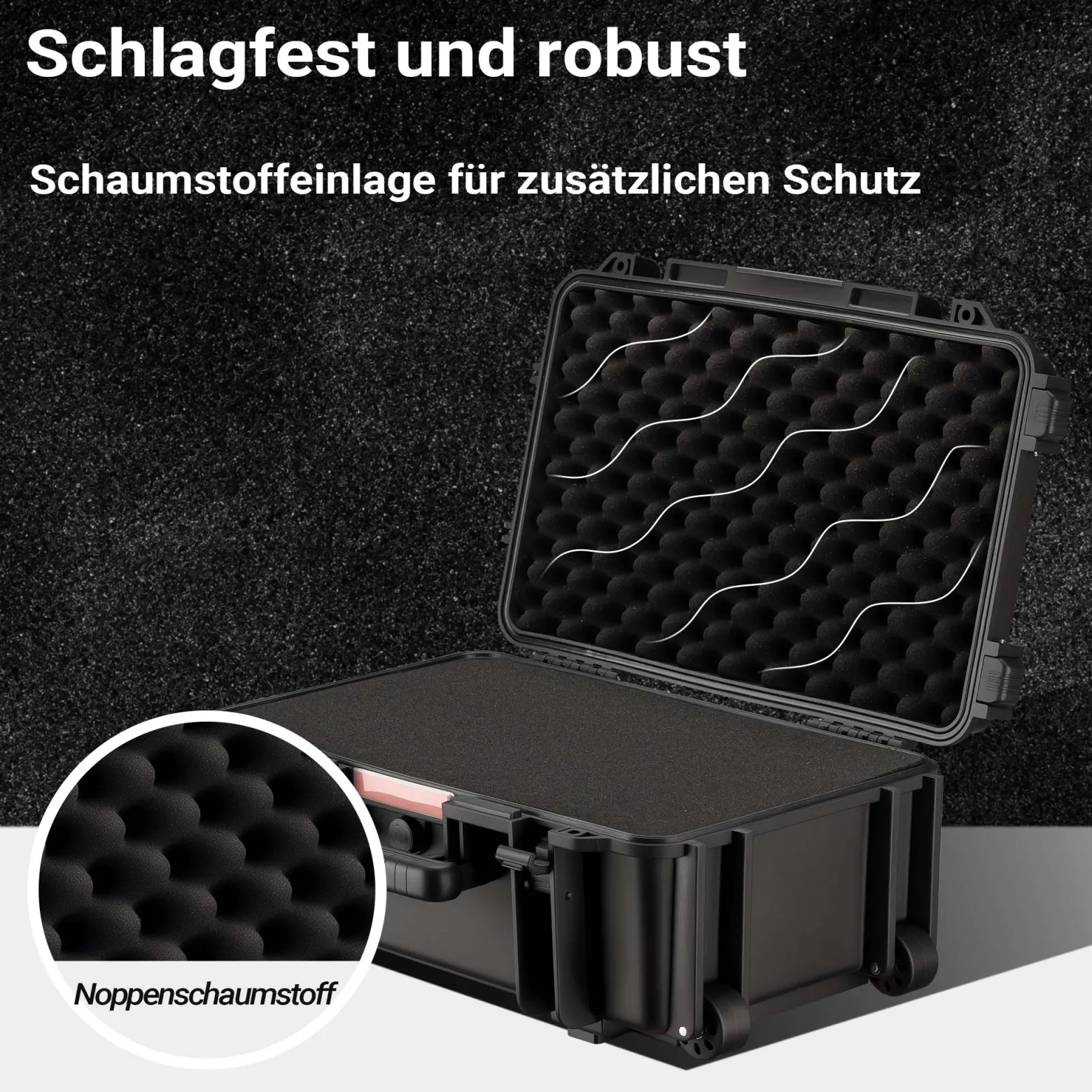 Wiltec Waffenkoffer 54,5 x 32,4 x 21,5 cm mit Kofferschloss, Koffer für Kurzwaffen, Pistolenkoffer mit Schaumstoffpolsterung, Kurzwaffenkoffer mit Rollen