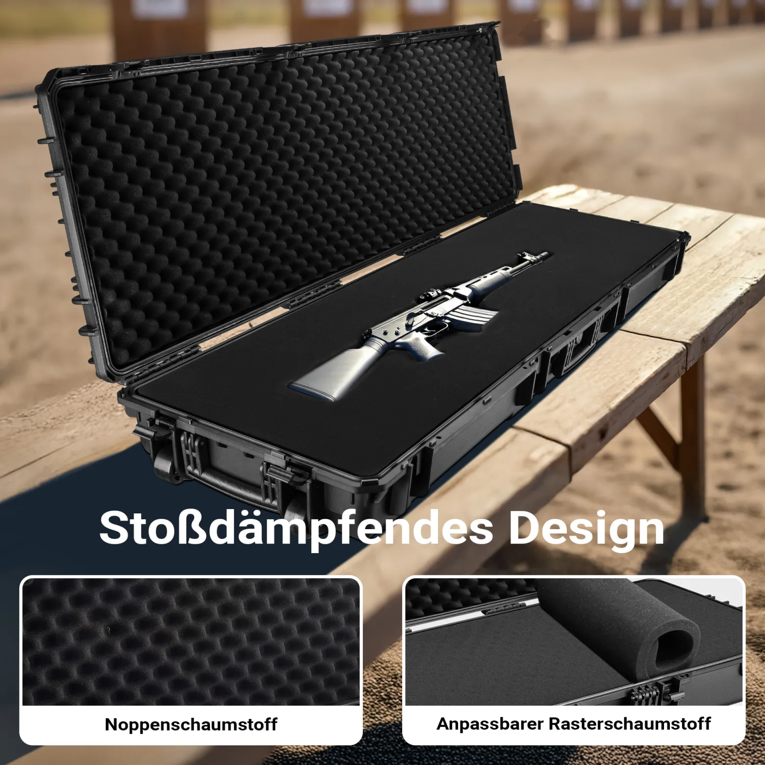 Wiltec Waffenkoffer 1343 x 430 x 180 mm für Langwaffen, Gewehrkoffer mit Schaumstoffpolsterung für sicheren Transport, Langwaffenkoffer mit Rollen und Tragegriff