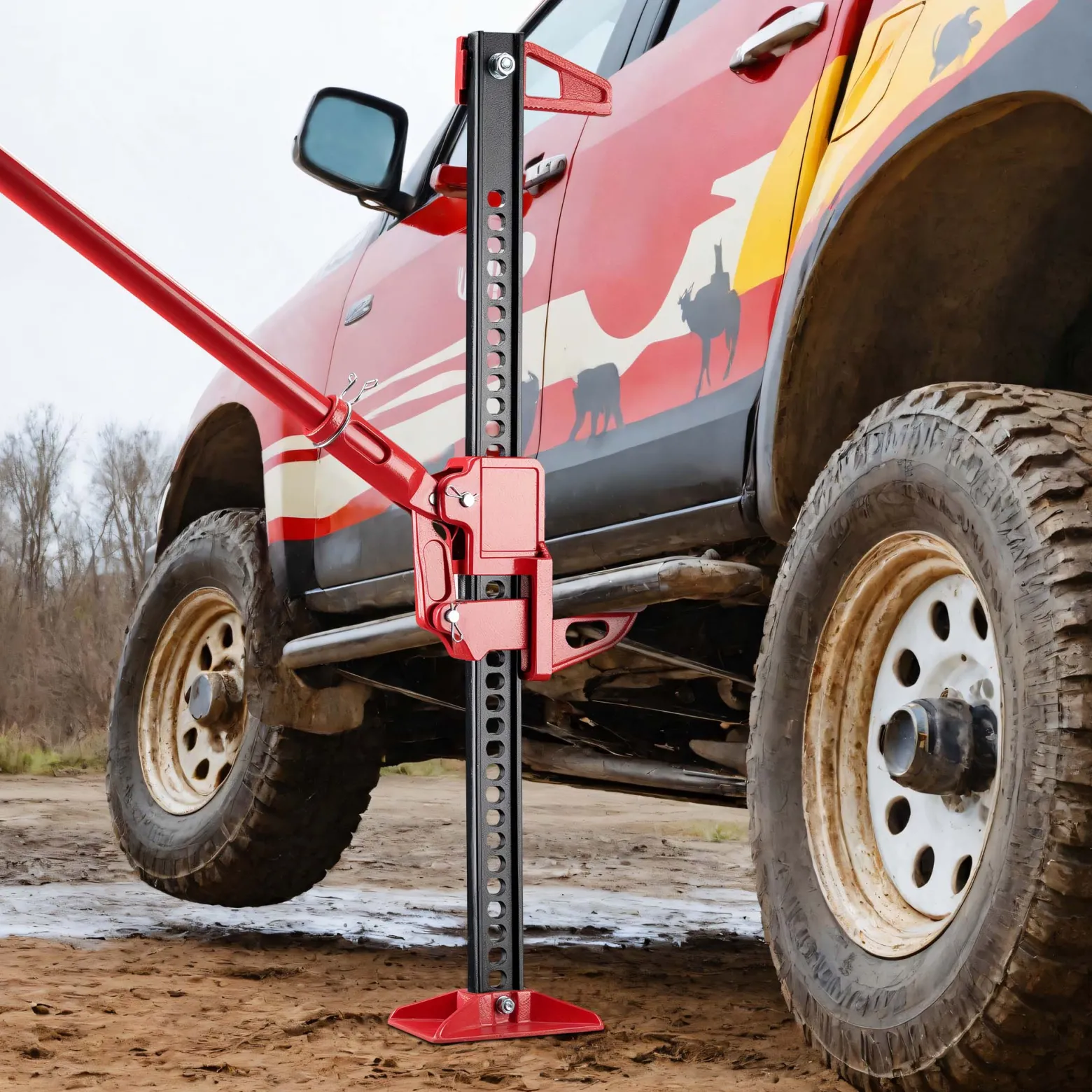 Wiltec 60‘‘ Wagenheber bis 3000 kg und max. 135 cm Hubhöhe, Offroad Farm Jack, Stockwinde für Geländewagen, SUV und ATV, Allzweckheber aus Stahl