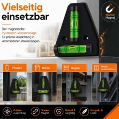 Wiltec Wasserwaage magnetisch 4 Stück Kreuzwasserwaage aus ABS mit Magnetrückseite mit je 2 Libellen, Magnetwasserwaage für Wohnmobil, Haushalt und Bau