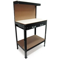 Wiltec Werkbank 800 x 500 x 1400 mm mit Lochwand, Werkzeugbank mit Stahlrahmen, Arbeitstisch mit Arbeitsplatte aus MDF, Hobelbank mit Aufhängehaken