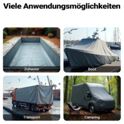 Wiltec wetterfeste Abdeckplane grau, wasserfeste Plane mit Ösen 5 x 8 m, Polyester Plane 650 g/m², UV-resistente Gartenplane, robuste Schutzplane mit PVC Beschichtung