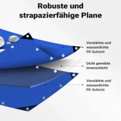 Wiltec wetterfeste Abdeckplane blau, wasserfeste Plane mit Ösen 3 x 2 m, PE Plane 240 g/m², UV-resistente Gartenplane, robuste Schutzplane