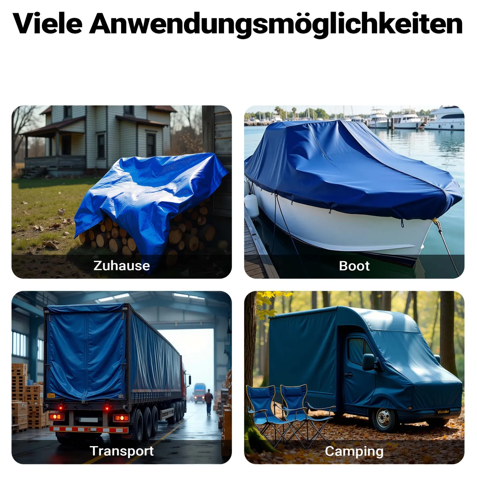 Wiltec wetterfeste Abdeckplane blau, wasserfeste Plane mit Ösen 7 x 6 m, PE Plane 240 g/m², UV-resistente Gartenplane, robuste Schutzplane
