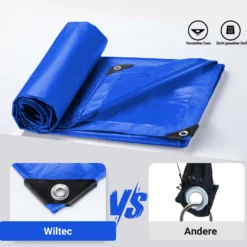 Wiltec wetterfeste Abdeckplane blau, wasserfeste Plane mit Ösen 4 x 3 m, PE Plane 240 g/m², UV-resistente Gartenplane, robuste Schutzplane
