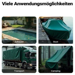 Wiltec wetterfeste Abdeckplane dunkelgrün, wasserfeste Plane mit Ösen 5 x 8 m, Polyester Plane 650 g/m², UV-resistente Gartenplane, robuste Schutzplane mit PVC Beschichtung
