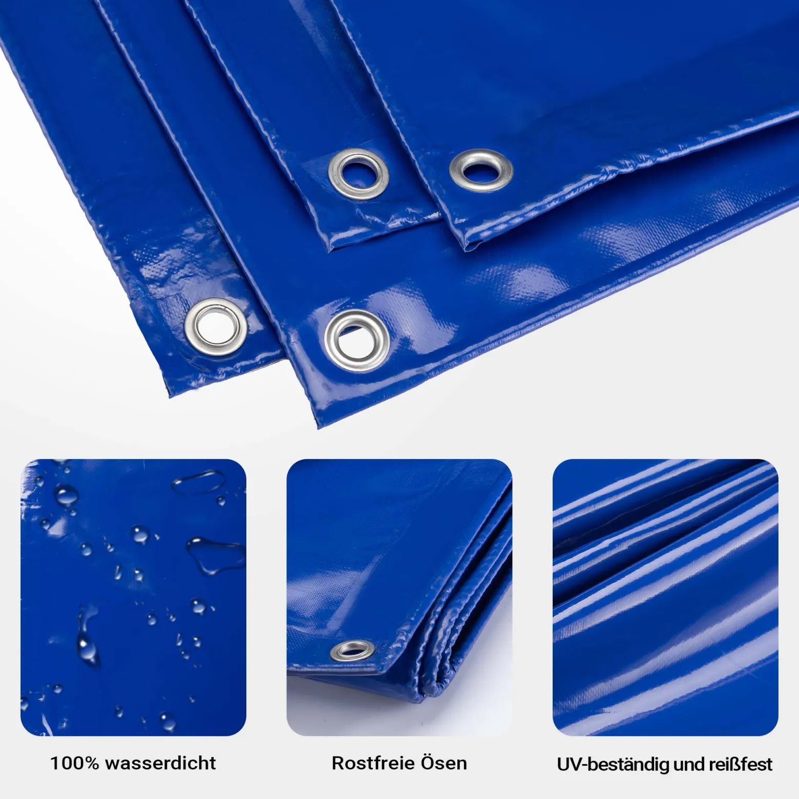 Wiltec wetterfeste Abdeckplane blau, wasserfeste Plane mit Ösen 5 x 9 m, Polyester Plane 650 g/m², UV-resistente Gartenplane, robuste Schutzplane mit PVC Beschichtung