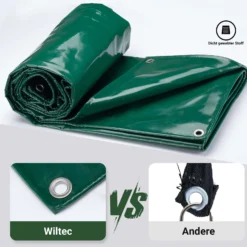 Wiltec wetterfeste Abdeckplane dunkelgrün, wasserfeste Plane mit Ösen 5 x 7 m, Polyester Plane 650 g/m², UV-resistente Gartenplane, robuste Schutzplane mit PVC Beschichtung