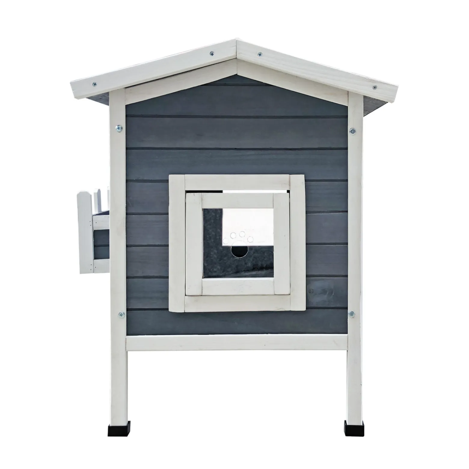 Wiltec Wetterfestes Katzenhaus 73,5 x 48 x 104,5 cm aus Holz, Katzenhütte Outdoor, Lodge Katzenhöhle mit Terrasse und Fluchttür