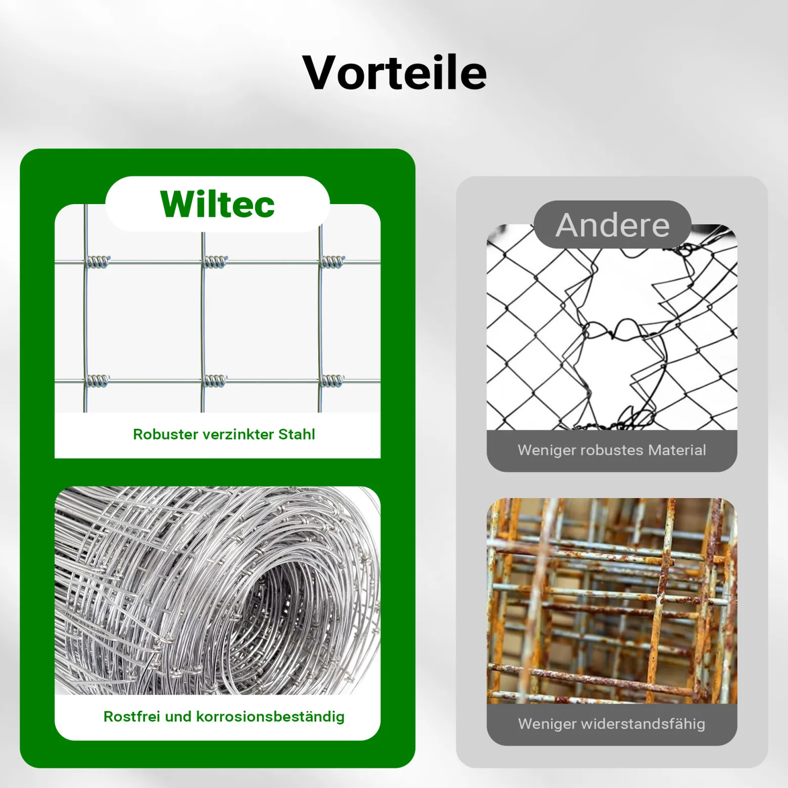 Wiltec Wildzaun 100/08/15 50 m lang, 100 cm hoch, 8 Drahtreihen, 15 cm Maschenbreite, Weidezaun aus Knotengeflecht, Drahtzaun z. B. für Forst- und Landwirtschaft