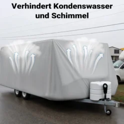 Wiltec Wohnwagen Schutzhülle Größe S 426 x 225 x 220 cm Plane, Abdeckplane für Caravan und Wohnmobil, Wohnwagenplane aus PP, Schutzhaube Abdeckung