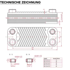 Wiltec Wärmetauscher 10 Platten, max. 22 kW, 4 m³/h 0,18 l je Durchgang, Plattenwärmetauscher aus Edelstahl als Wärmeüberträger