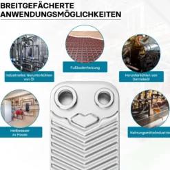 Wiltec Wärmetauscher 20 Platten, max. 44 kW, 4 m³/h 0,36 l je Durchgang, Plattenwärmetauscher aus Edelstahl als Wärmeüberträger