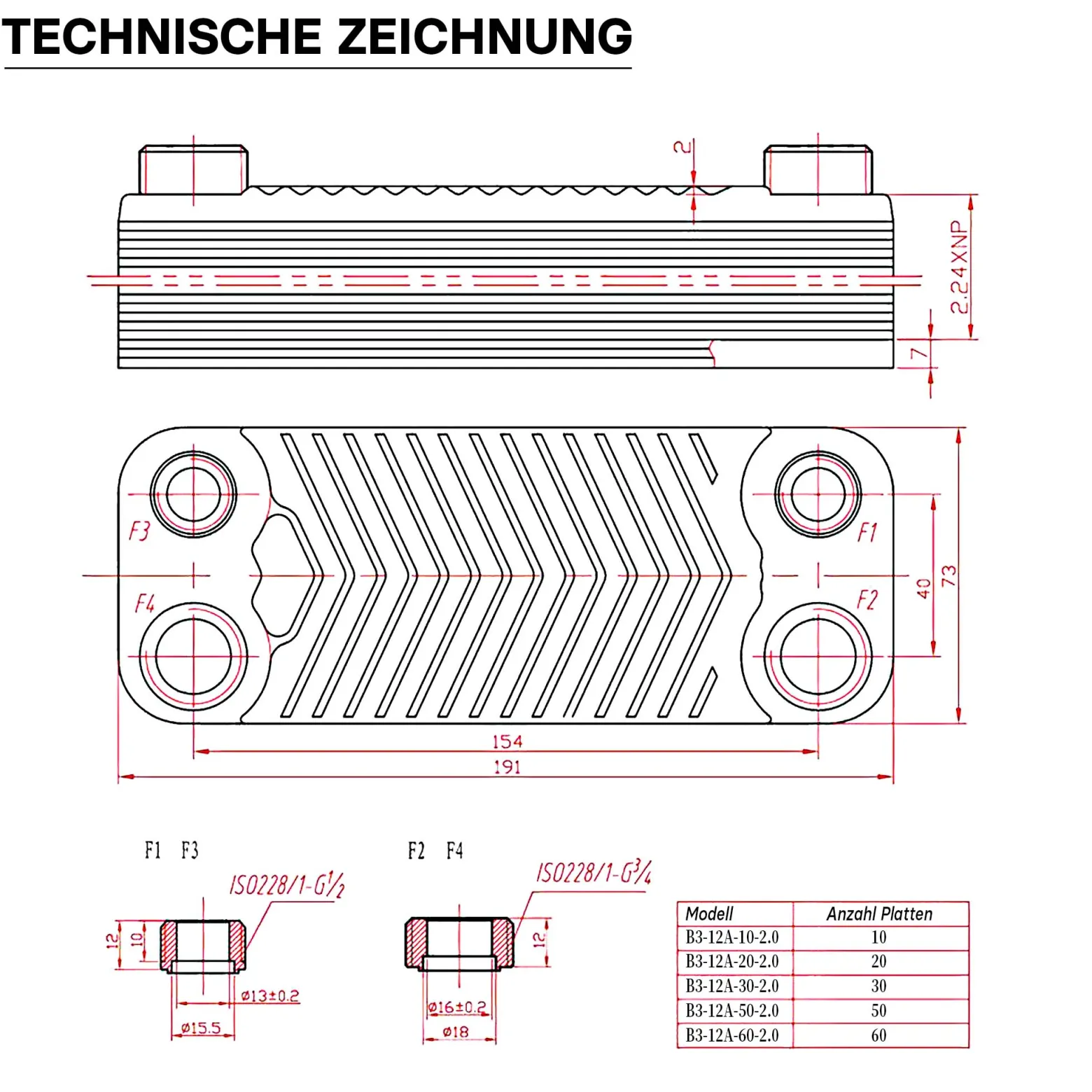 Wiltec Wärmetauscher 30 Platten, max. 66 kW, 4 m³/h 0,54 l je Durchgang, Plattenwärmetauscher aus Edelstahl als Wärmeüberträger