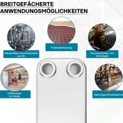 Wiltec Wärmetauscher 30 Platten, max. 175 kW, 12 m³/h 1,50 l je Durchgang, Plattenwärmetauscher aus Edelstahl als Wärmeüberträger