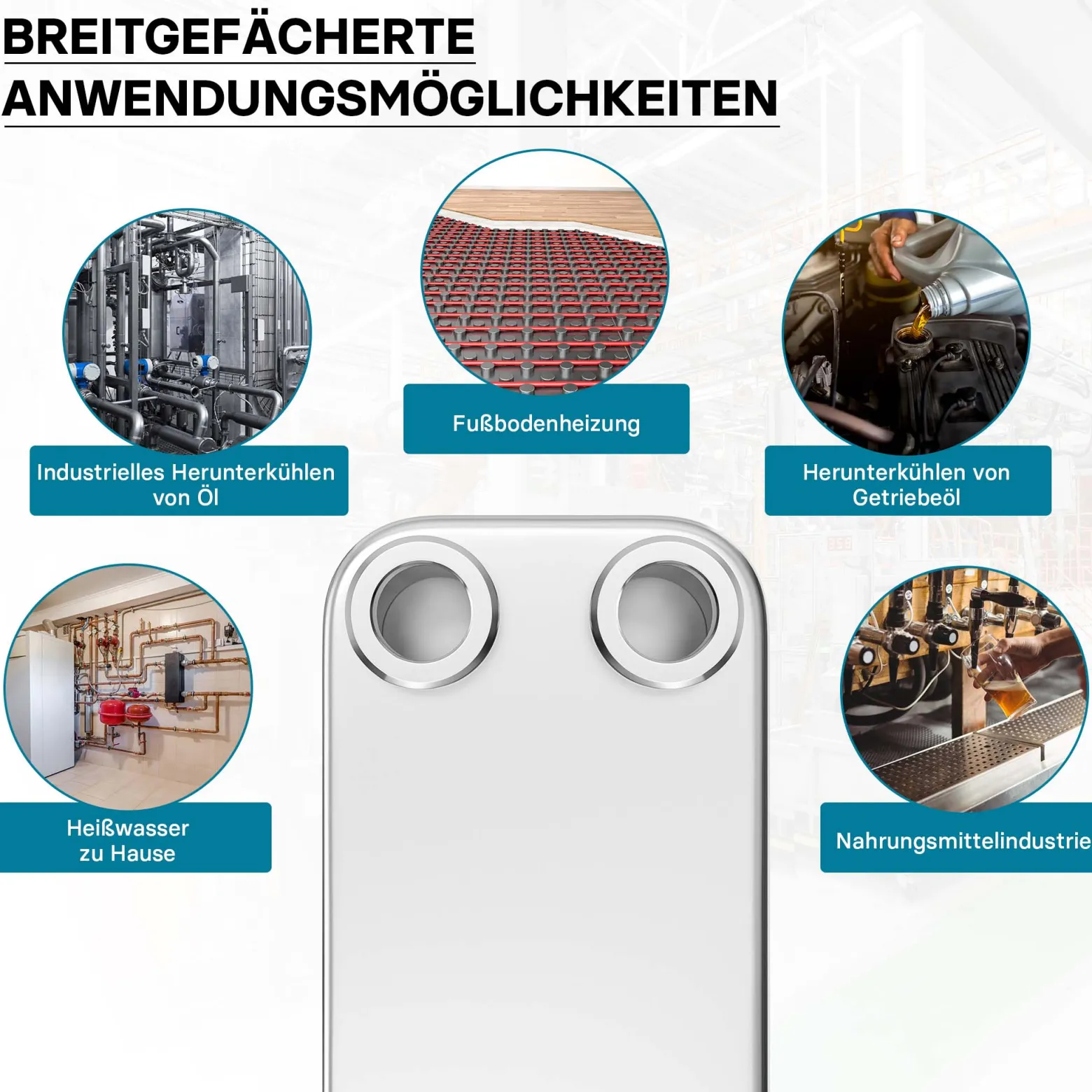 Wiltec Wärmetauscher 40 Platten, max. 230 kW, 12 m³/h 2,00 l je Durchgang, Plattenwärmetauscher aus Edelstahl als Wärmeüberträger