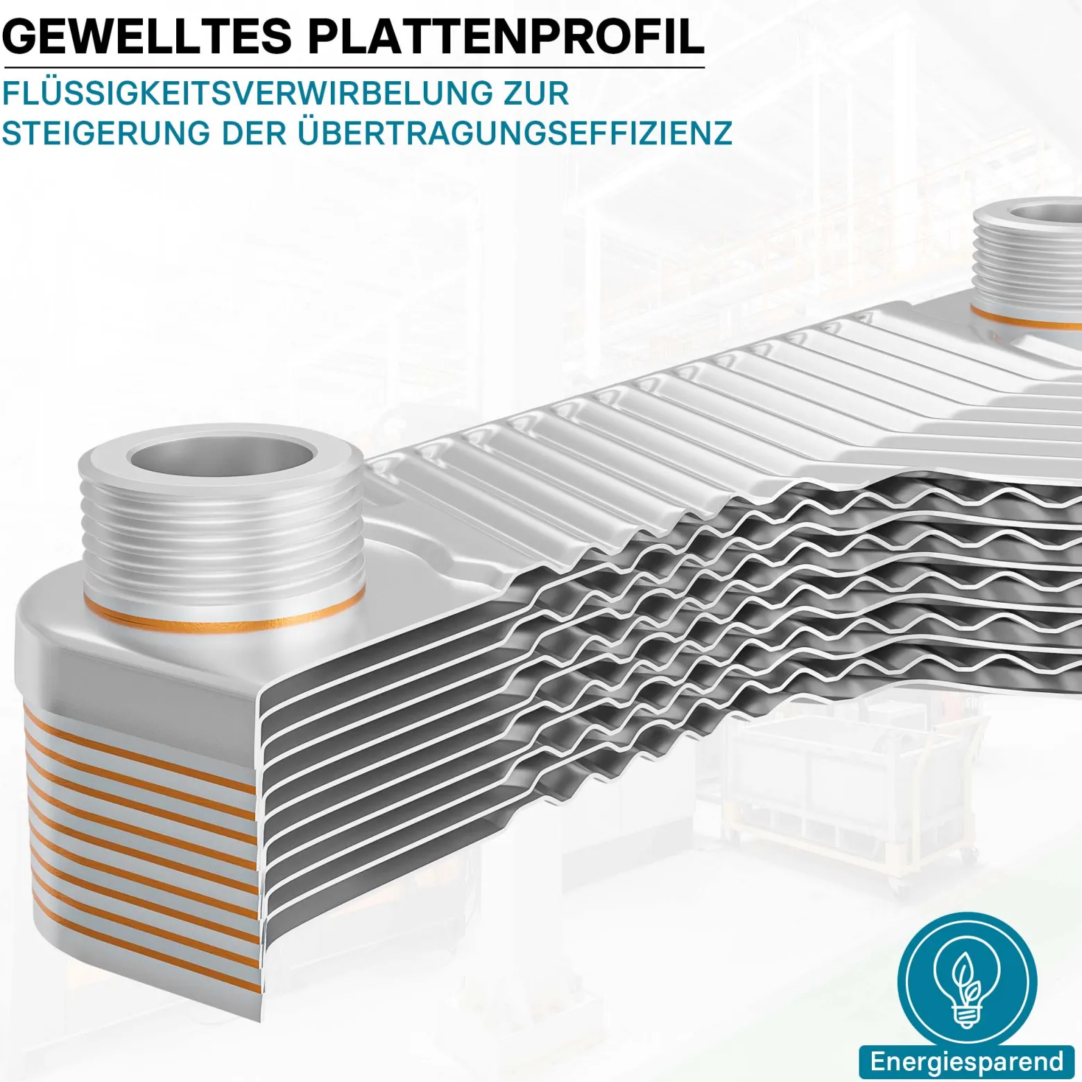 Wiltec Wärmetauscher 60 Platten, max. 130 kW, 4 m³/h 1,08 l je Durchgang, Plattenwärmetauscher aus Edelstahl als Wärmeüberträger