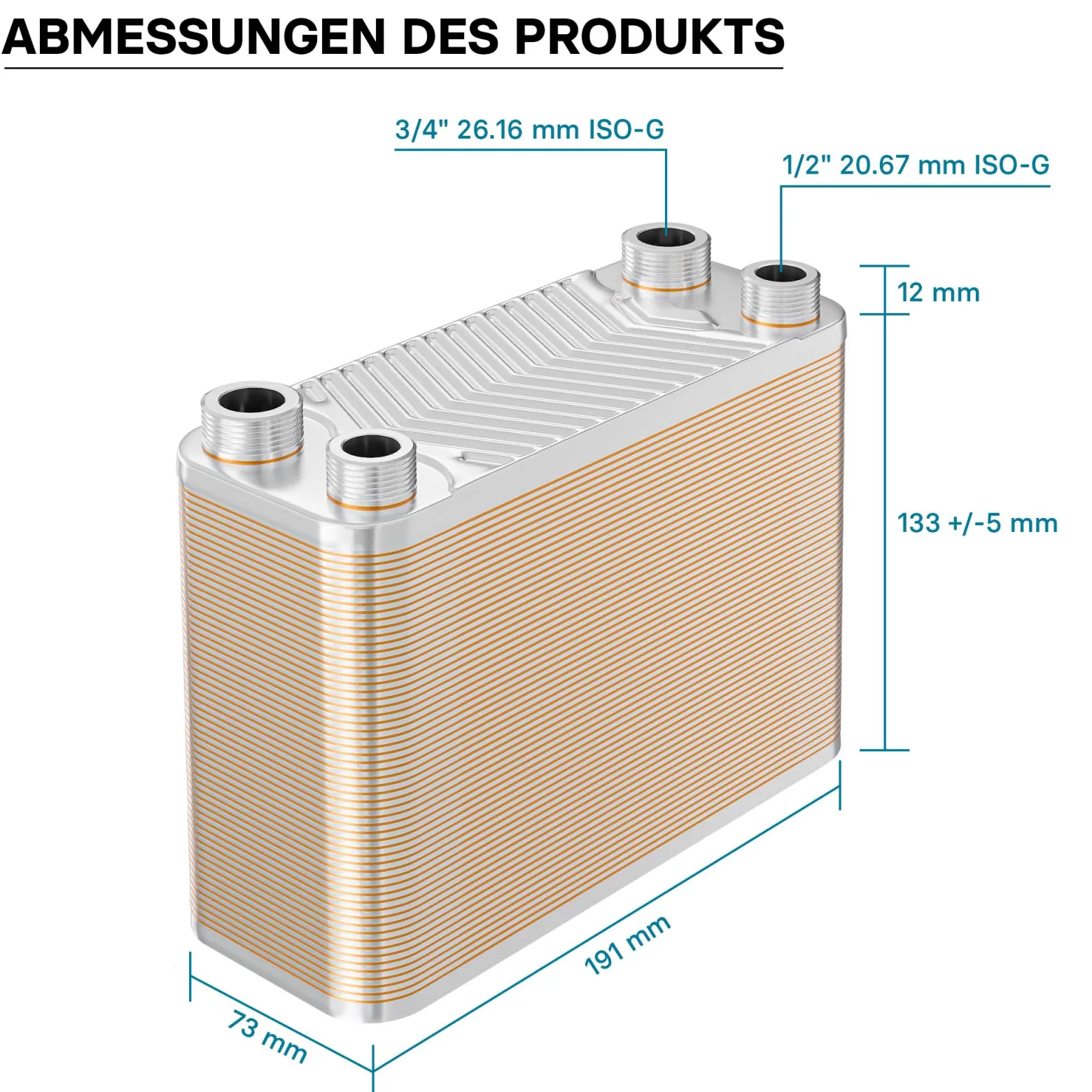 Wiltec Wärmetauscher 60 Platten, max. 130 kW, 4 m³/h 1,08 l je Durchgang, Plattenwärmetauscher aus Edelstahl als Wärmeüberträger
