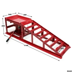Wiltec 2x Auffahrrampe mit hydraulischem Wagenheber 2000 kg, höhenverstellbar bis 30 cm, Auffahrschiene mit Überfahrschutz, Verladerampe