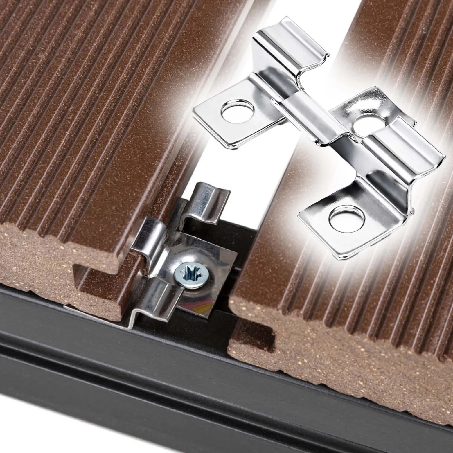 Wiltec 50x Edelstahl Clips 8mm Terrassendielen Montage, für 8mm Seitennut, Befestigungsklammer aus Edelstahl