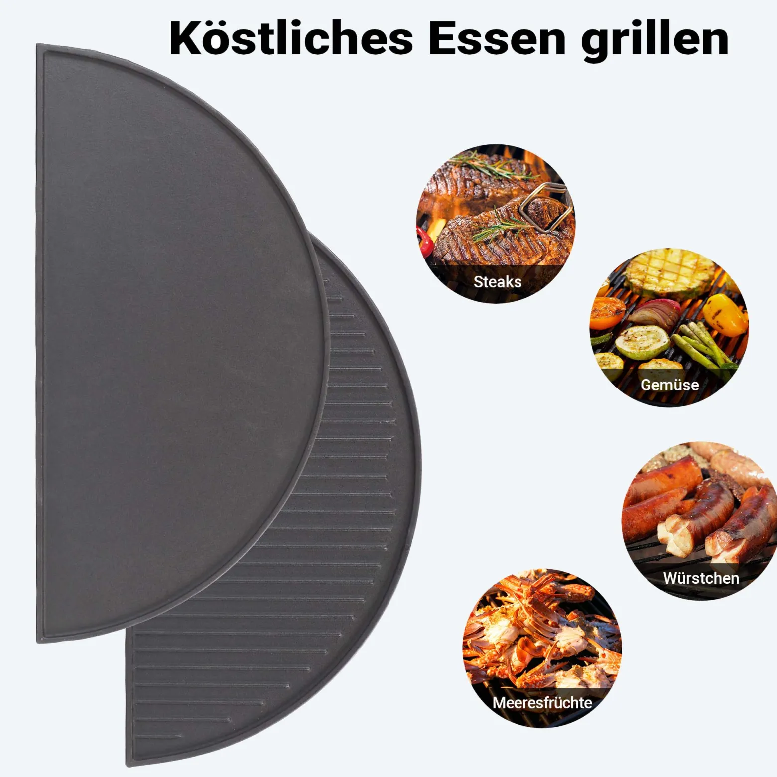 Wiltec 2x Gusseisen Grillplatte 55 x 26,5 x 1,5 cm, Gusseisenplatte für Grill mit guter Hitzespeicherung, Grillgitter für typische Grillstreifen auf Grillgut, Grillzubehör für BBQ