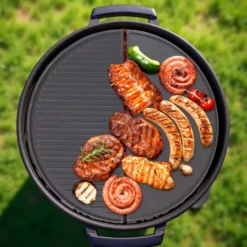 Wiltec 2x Gusseisen Grillplatte 46,7 x 22,8 x 1,5 cm, Gusseisenplatte für Grill mit guter Hitzespeicherung, Grillgitter für typische Grillstreifen auf Grillgut, Grillzubehör für BBQ