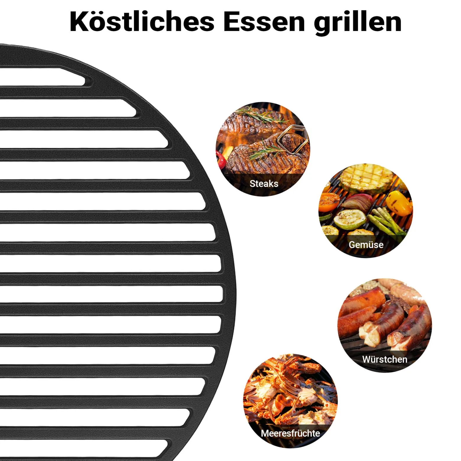 Wiltec 2x Gusseisen Grillrost 49,8 x 24,3 x 0,9 cm, Gussrost für Grill mit guter Hitzespeicherung, Grillgitter für typische Grillstreifen auf Grillgut, Grillzubehör für BBQ
