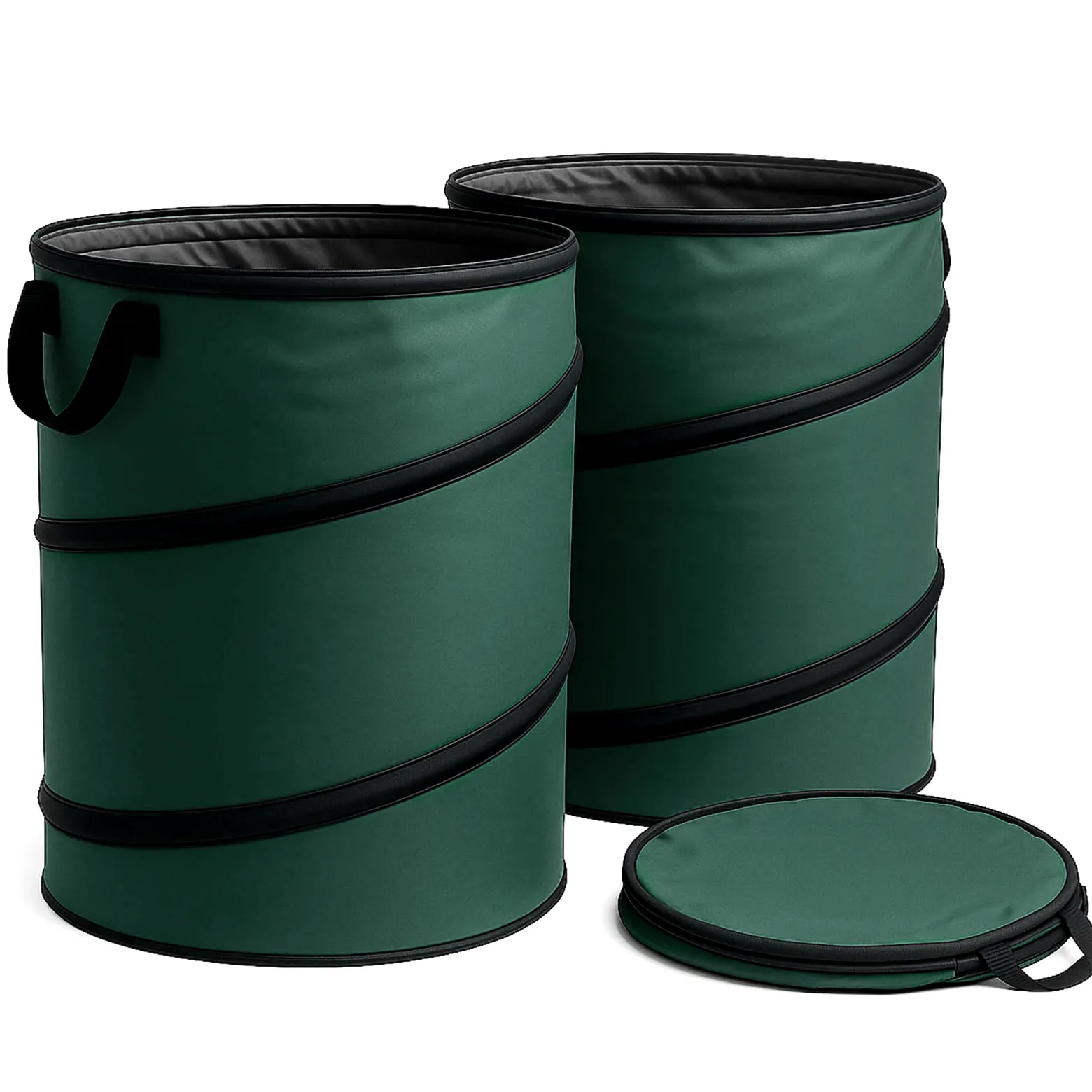 Wiltec 3x Laubsack rund 100l Grün Pop Up Faltbar 600D-Oxford-Polyester Abfallsammlung Rasensack Robust Gartenabfälle