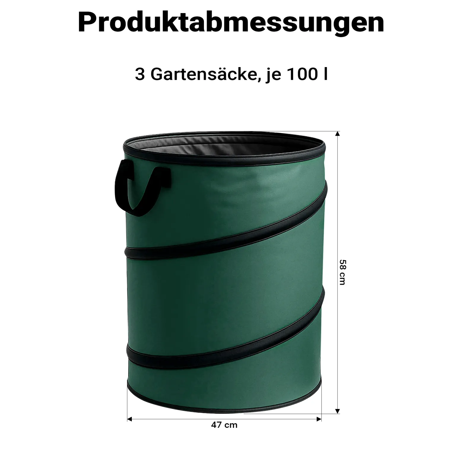 Wiltec 3x Laubsack rund 100l Grün Pop Up Faltbar 600D-Oxford-Polyester Abfallsammlung Rasensack Robust Gartenabfälle