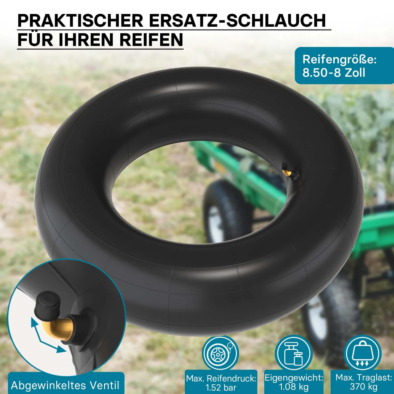 Wiltec 2x Luftschlauch Aufsitzmäher 18x8.50-8 Reifenschlauch Winkelventil Rasentraktor