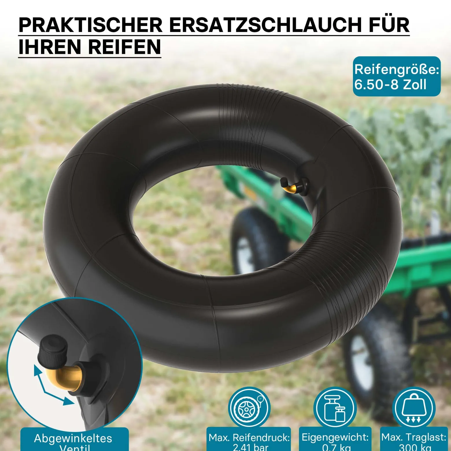 Wiltec 2x Luftschlauch Aufsitzmäher 16x6.50-8 Reifenschlauch Winkelventil Rasentraktor