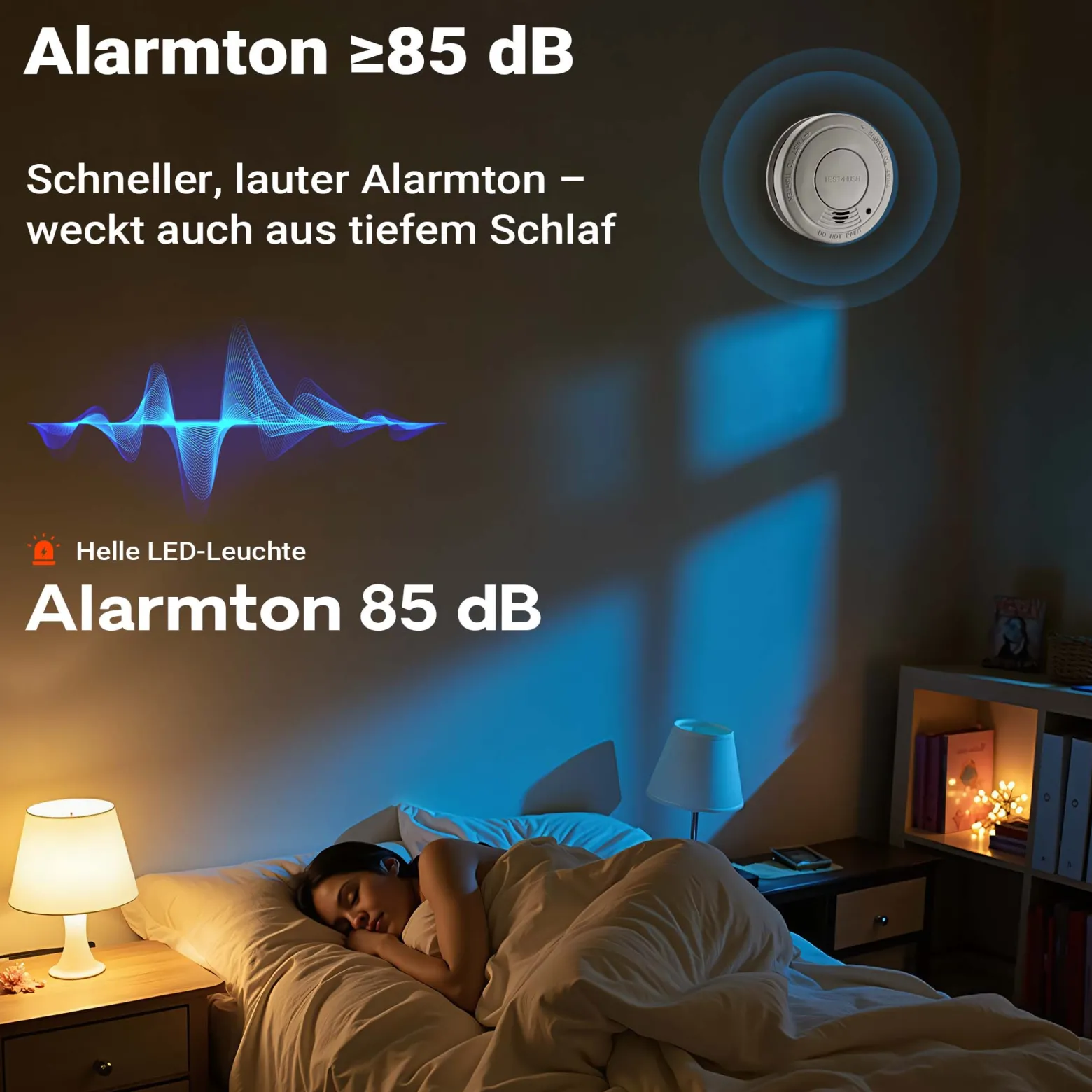 Wiltec 10x Rauchmelder mit 9-V-Batterie Set, Feuermelder mit HUSH-Funktion, zuverlässiger Brandschutzmelder mit 85 dB Schallleistung, fotoelektrischer Brandmelder, effektiver Brandschutz