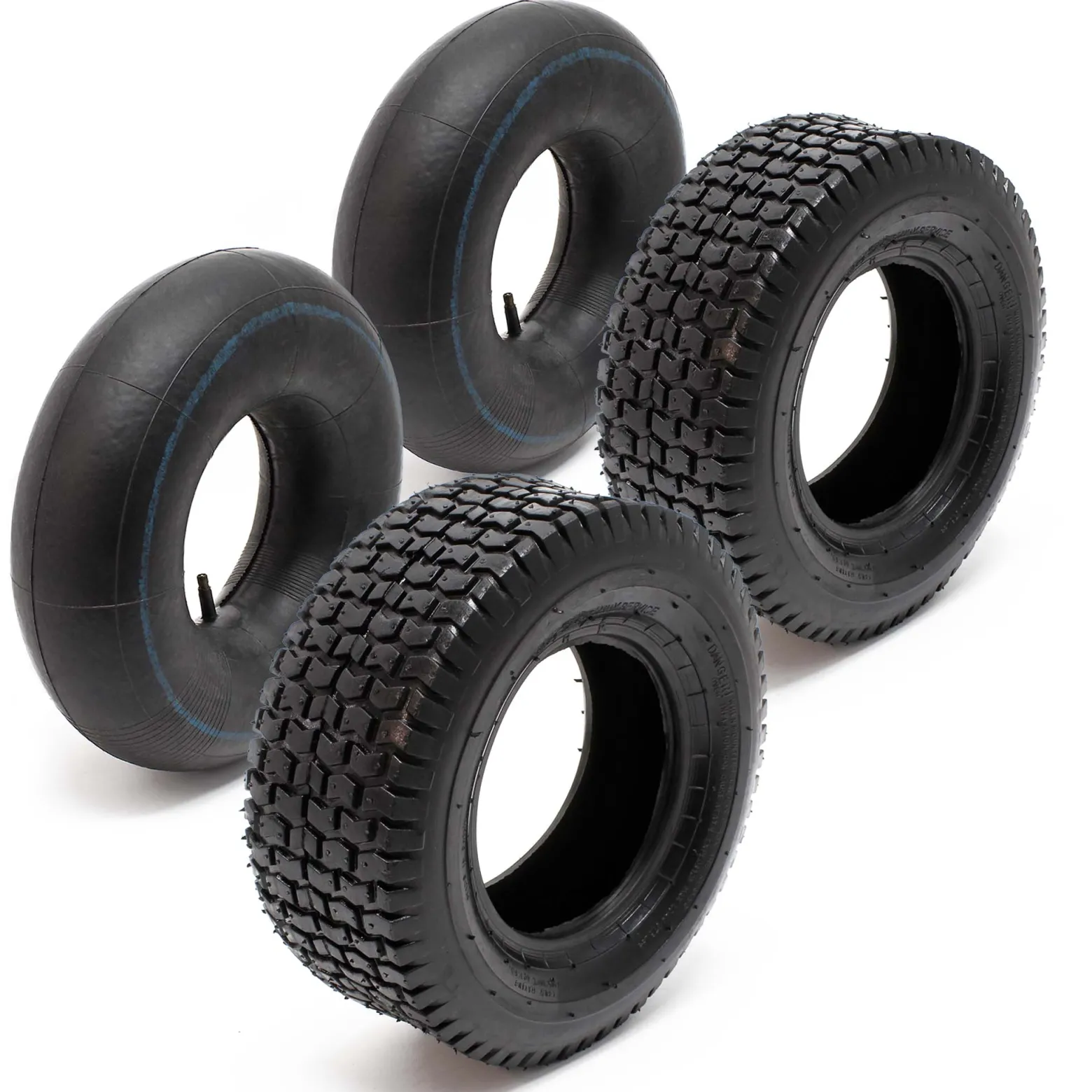 Wiltec 2x Reifenmantel 2x Schlauch Aufsitzmäher/Rasentraktor 16x6.50-8 4PR Gerades Ventil
