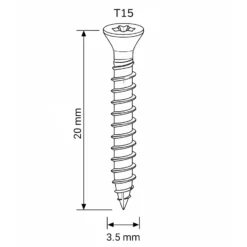 Wiltec 60x Schrauben 3,5 x 20 mm Sechsrund T15 Selbstschneidend Senkkopf – in Schwarz – für alle Schraubarbeiten, z. B. Terrassendielen und Montageclips