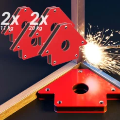 Wiltec 4x Schweißmagnet 11 kg/ 20 kg, Schweißwinkel mit 45°, 90° und 135° kompakte Maße, Schweißzubehör Magnetwinkel hält Werkstücke zusammen