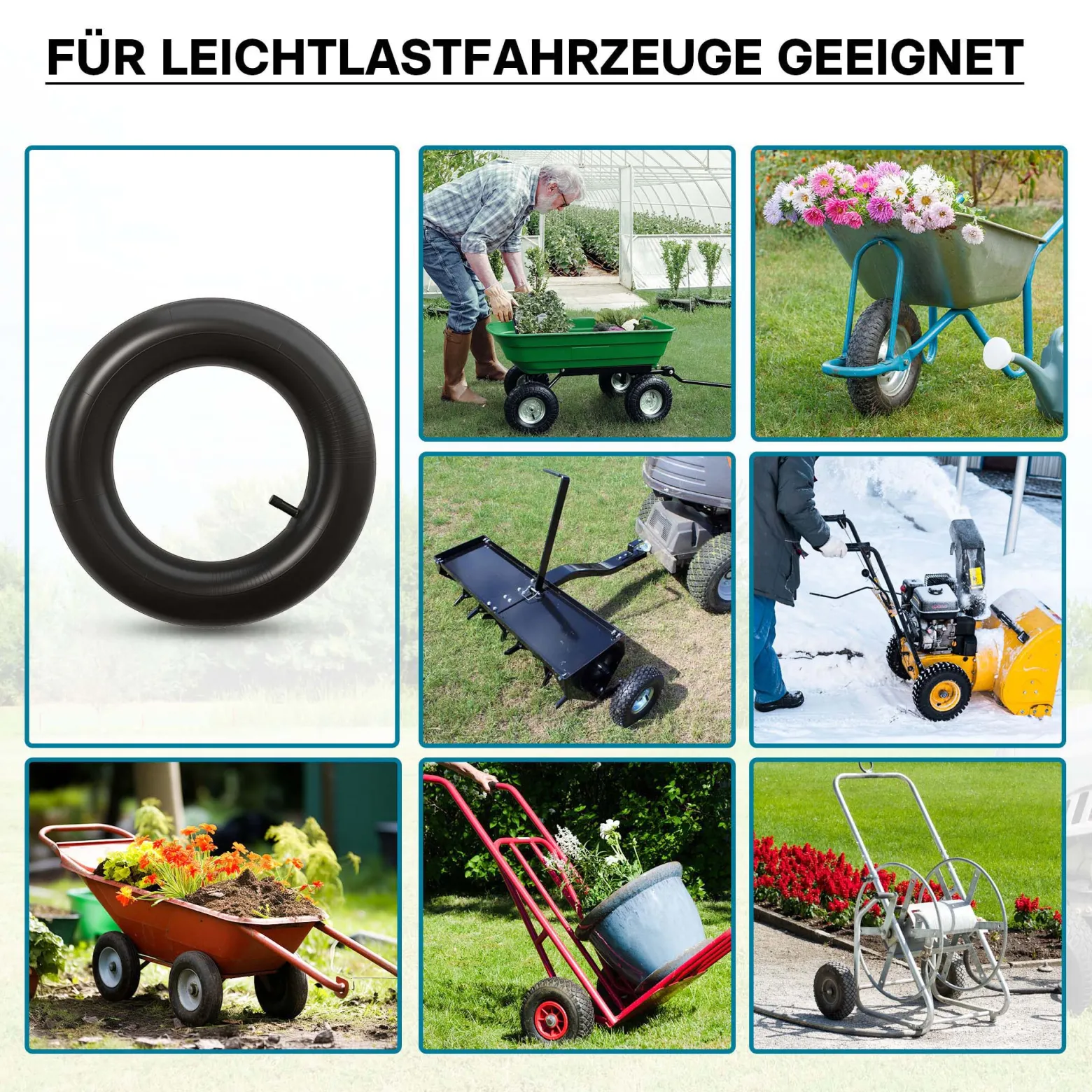 Wiltec 4x Standard Schlauch für Reifen Größe 4.00-8, bis 160 kg Traglast, mit geradem Ventil TR13 für Schubkarren, Sackkarren und E-Scooter