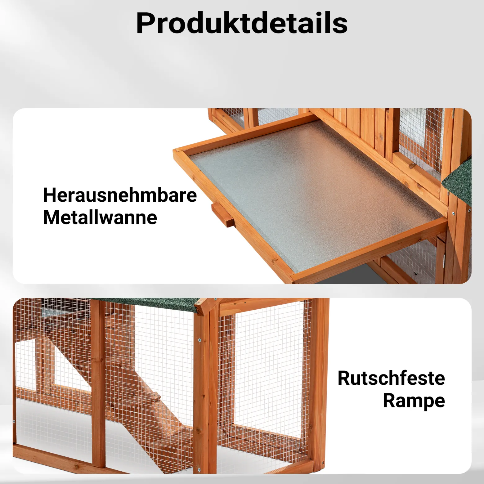 Wiltec XXL Hasenstall 2110 x 530 x 835 mm mit Freilaufgehege und erhöhtem Unterschlupf aus Kiefernholz, Kaninchenkäfig mit 2 Etagen, Kleintierstall