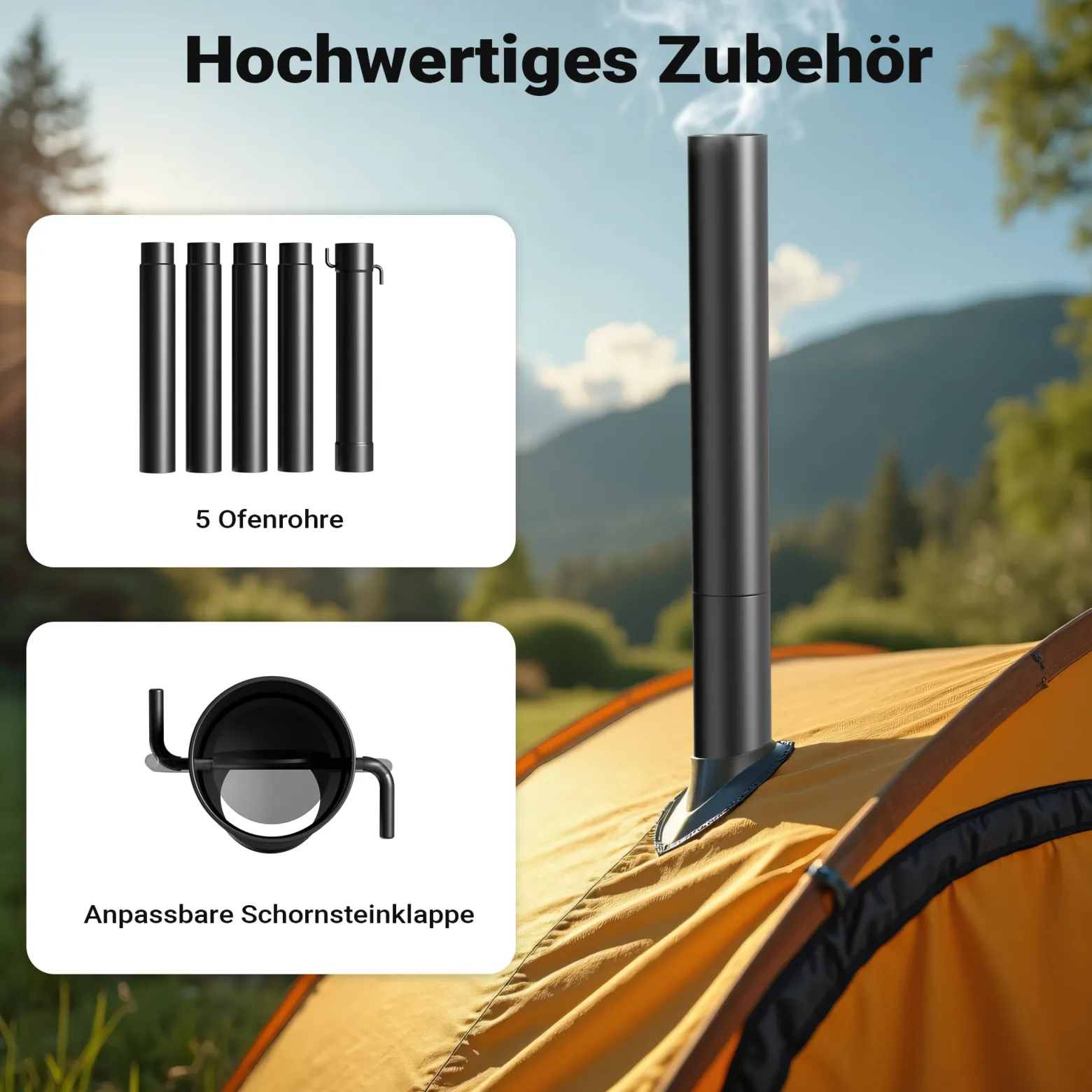 Wiltec Zeltofen Stahl (Q235), robuster Campingofen 85 x 57,5 x 238 cm, Holzofen mit Rauchabzug Ø 6 cm x 40 cm, Zeltheizung sichere Abgasableitung