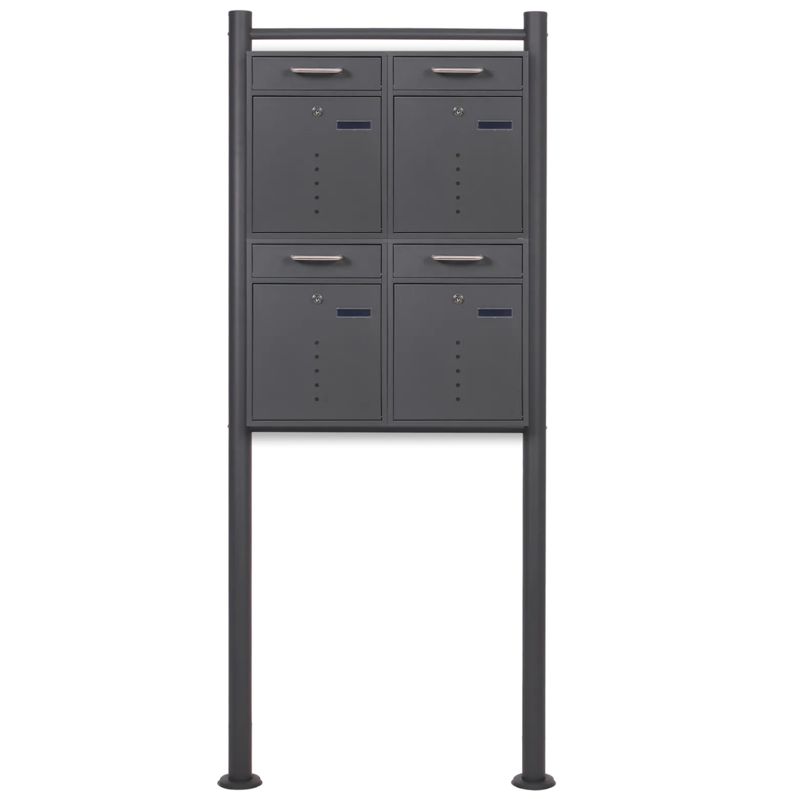 2x2 Briefkasten V51 in Anthrazit Postkasten mit Briefkastenständer und Sichtfenstern Postbox